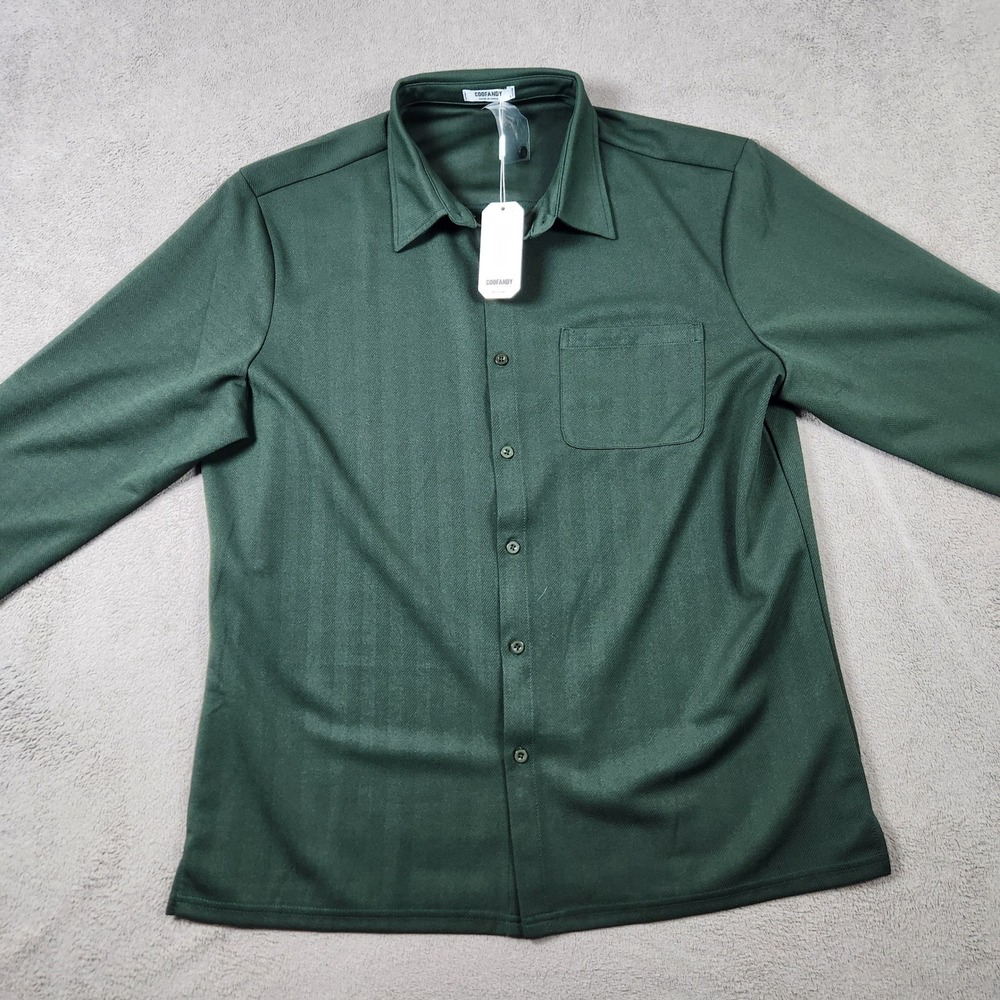 Coofandy Herringbone Textured Button Down Shirt Mens size L Large Long Sleeve - Picture 2 of 8